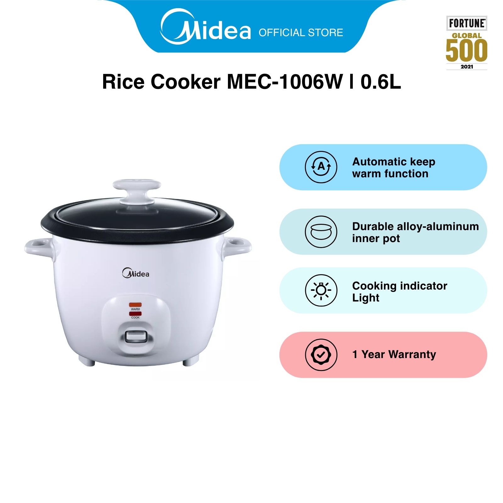 Midea 0.6L 0.8L Portable Mini Rice Cooker with Porridge Function