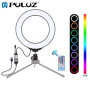 PULUZ 6.2 inch USB RGBW Dimmable LED Ring Light Vlogging Photography Video Lights & Cold Shoe Tripod Ball Head & Remote Control