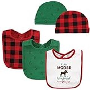 Hudson Baby Unisex Baby Cotton Bib and Headband or Caps Set, Moose Wonderful Time, One Size