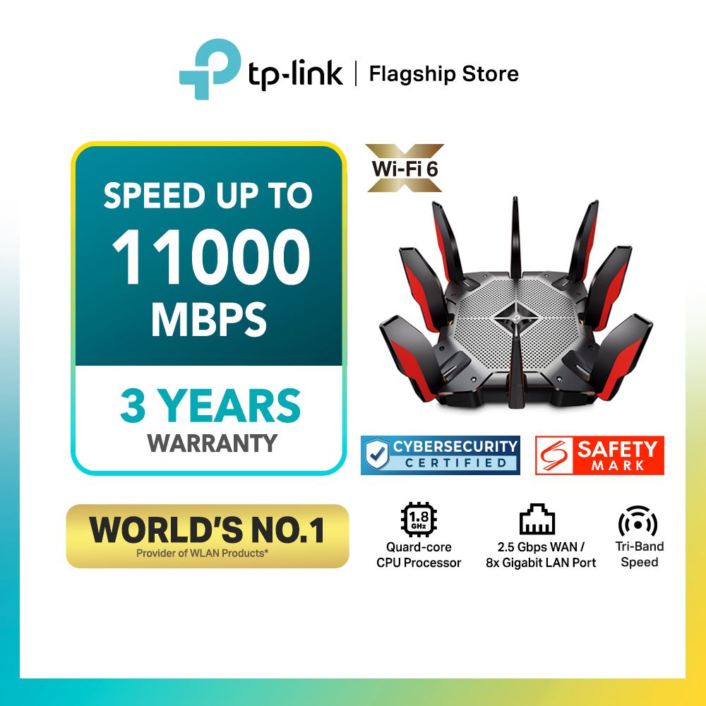 TP-Link Archer AX90 WiFi 6 AX6600 Router - Tri Band 8-Stream Gigabit Router,  MU-MIMO, Dual WAN Ports (2.5G+1G), OFDMA, 1.5GHz Quad-Core CPU 