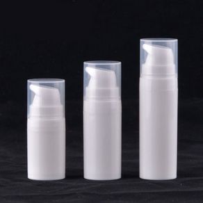 5ml 10ml 15ml White Empty Plastic Shampoo Cosmetic Sample Containers Emulsion Lotion Airless Pump Bottles With Clear Cap