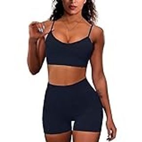 MANON ROSA Yoga Outfits for Women Seamless Suits 2 Piece Set Short Legging Sports Bra Workout Clothes Fitness Sportswear, Cblack