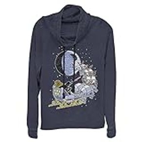 STAR WARS Vader Sleigh Women's Cowl Neck Long Sleeve Knit Top, Navy Blue, X-Small