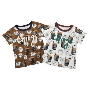 fashion Toddler Baby Girl Boy T Shirt Enfant Cartoon Drink coffee Printed Short Sleeve Europe America Calsual Tee Tops