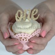 Glitter "One" Cupcake Toppers custom number party baby bridal shower birthday wedding cake topper decor