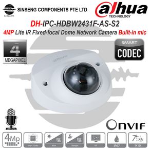 Dahua Audio DH-IPC-HDBW2431F-AS-S2 4MP IR Fixed-focal Dome Network Camera Built-in mic