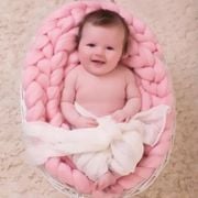 Hand-knitted Wool Crochet Baby Blanket Newborn Photography Props Chunky Knit Blanket Basket Filler Swaddling Wrap Blankets
