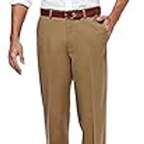 Haggar Clothing Men's Sustainable Stretch Chino Flat Front Straight Fit Pants, Camel, 36x30