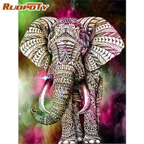 RUOPOTY Diy Framed Animal Painting By Numbers Colorful Elephant Wall Art Pictures HandPainted Acrylic Canvas Drawing Color Paint