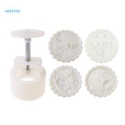 VA 150g Mooncake Mold with 4pcs Flowers Stamps Hand Press Moon Cake Pastry Mould DIY Bakeware Mid-autumn Festival