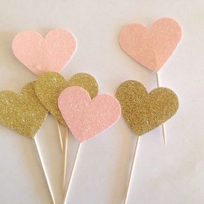 Heart Gold Glitter Cupcake Toppers - Birthday, Birthday Cupcake Topper, wedding party cake topper
