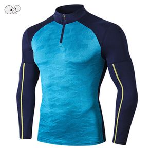 Men Half Zipper Stand Collar Long Sleeve Sport T-shirt Quick Dry Running Shirt Compression Gym Fitness Bodybuilding Rashguard
