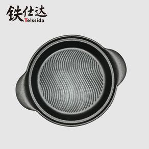 Thickened double ear cast iron frying pan steak pan wave stripe barbecue BBQ plate pot without coating non-sticking roasting pan