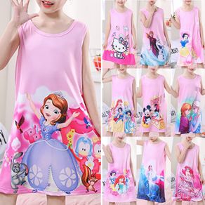 Frozen Children Girl Sleeveless Pajamas Cotton Anna Elsa Princess Kids Nightwear Summer 3-10Y