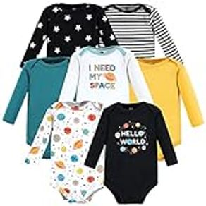 Hudson Baby Unisex Baby Cotton Long-Sleeve Bodysuits, Happy Planets 7-Pack, Preemie, Happy Planets 7-pack, Preemie