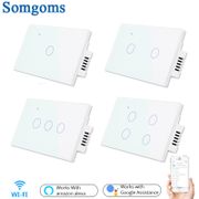 Wifi Wall Touch Sensitive Switch Remote Control 1 2 3 4 Gang Wireless Led Light Smart Touch Screen Switch Glass US Standard