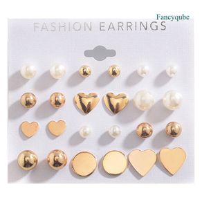 Fancyqube Super Simple Love Imitation Pearl Stud Earrings Set New Creative Sweet Student Earrings For Women Exquisite Gift Jewelry