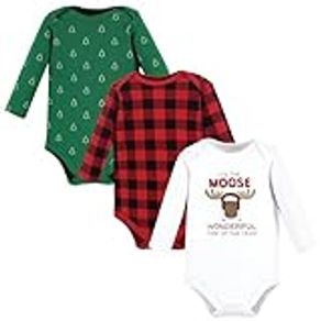 Hudson Baby Unisex Baby Cotton Long-Sleeve Bodysuits, Buffalo Christmoose, 12-18 Months, Buffalo Christmoose, 12-18 Months