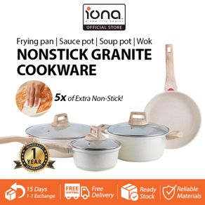 JEETEE White Granite Non Stick Induction Cookware Set Makapal  4PCS/3PCS/2PCS Kitchen Cooking Set Original on sale All Stoves Suitable  24CM Casserole + 24CM Fryingpan + 28CM Wok Pan + 18CM Saucepan with