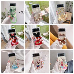 Samsung Galaxy Z Flip 3 5G PC Case Cartoon Flowers Pendant Bracelet PC Hard Transparent Shockproof Phone Creativity Case