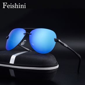 FEISHINI 0761 UV Protection Female Sun Glasses Clear Polaroid Lens Driver Aluminum Polarized Sunglasses Men Blue Mirror