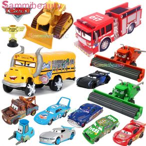 1:55 Disney Pixar Cars 3 2 Lightning McQueen Jackson School Bus Miss  Fritter Diecast Metal Metal Alloy Childrens Toy Car
