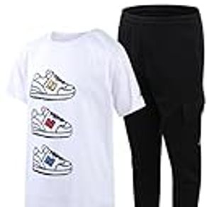 New Balance Boys' Active Jogger Set 2 Piece ShortLong Sleeve Performance T-Shirt and Sweatpants Set (8-20), Size 8, White Sneaker, White Sneaker, 8
