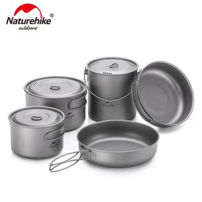 Naturehike Lightweight High Strength Titanium Cookware Outdoor Camping Pot Portable Frying Pan Self-cleaning Function