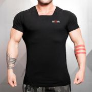 Men's Fashion Square collar T Shirt Men Muscle Tops Summer Fitness Bodybuilding Clothes Male Gym T-Shirts Cotton Slim Fit Tees