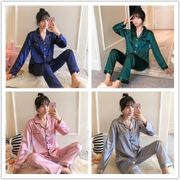 Ready Stock Plus Size M-5XL pajamas Suit Satin Long Sleeve pyjamas Baju Tidur Silk Sleepwear 2-piece set