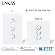 UNKAS Work With Alexa Google Home US EU UK Smart Life Wifi Wall Touch Switch Glass Panel Mobile APP Remote Control Outlet