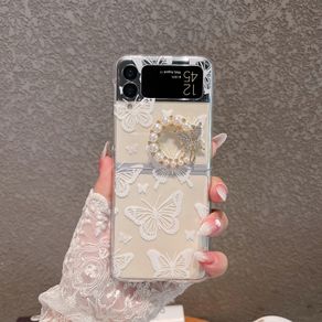Samsung Galaxy Z Flip 3 5G Fashion 3D diamond pearl butterfly Samsung Z Flip 4 Case Hard Transparent Shockproof Phone Creativity Case Cover