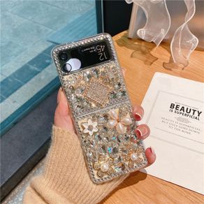 Luxury Bling Diamond Swan Transparent PC Hard Flip Cover Case Samsung Galaxy Z Flip 3 4 5G Flip3 Z Flip Flip4 5G Shockproof Phone Casing