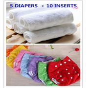 5 Diapers+10 Inserts Baby Fraldas Adjustable Washable Cloth Nappy Snap Waterproof Ctrx0022