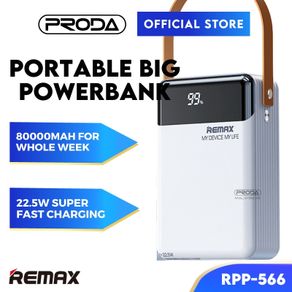 REMAX Large Powerbank For Outdoor Camping 80000mAh RPP-566 22.5W Fast Charging With Cables USB Powerbank With Lanyard