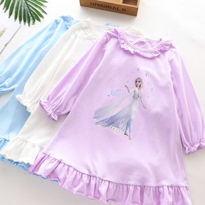 Girls' Pure Cotton Cartoon Princess Nightdress Home Spring and Autumn Summer Thin Dress Children's Baby Pajamas Long-Sleeved Dress