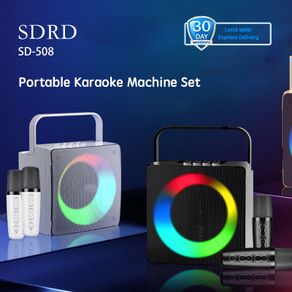 SDRD SD508 Mini Portable Karaoke Machine Outdoor Party Bluetooth Speakers With Dual Wireless Mic LED Light 3D Stereo Bas