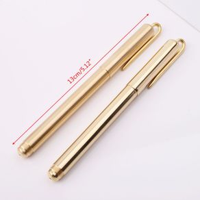 Retro Gold Brass Black Ink Ballpoint Pen Handmade With Clip Office School Supplies Stationery