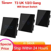 Sonoff T3 UK 1 2 3 Gang Smart Home Remote Control Wifi Touch Switch Luxury Glass Panel Touch LED Light Wall Timer Switch Black
