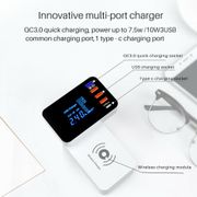 QI Wireless Charger Quick Charge 3.0 Smart USB Type C Charger Station HUB Led Display Fast Charging Power Adapter Desktop Strip