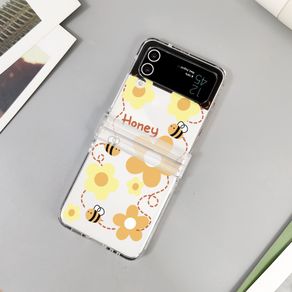 Cartoon cute honeybee Cover Samsung Galaxy Z Flip4 3 5G PC Phone Case Hard Transparent Shockproof Creativity Casing