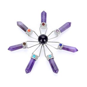 2019 New Natural Purple Amethysts Healing Crystal 7 Point Energy Generator White Crystal Spiritual Charm 7 Chakra Stone Pendulum