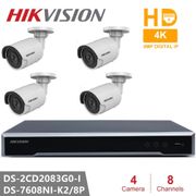 Hikvision Outdoor Video Surveillance System 8CH NVR + 4PCS  IP Camera DS-2CD2083G0-I 8MP Bullet Network Camera POE H.265