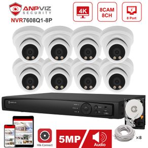 Hikvision OEM 8CH 4K NVR  Anpviz 5MP ColorVu IP Camera POE IP Security Customized System Kit Outdoor Color Night Vision H.265