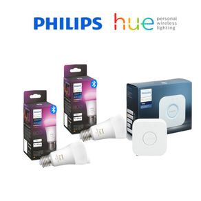 Philips Hue Bulbs Starter Bundle worth SGD 267 - White and Color Ambiance E27 Smart Bulb Bluetooth x 2 and Bridge