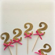 Glitter Number with Hot Pink bow cupcake toppers Food Picks Bachelor Bachelorette Wedding Bridal Engagement Lingerie Party