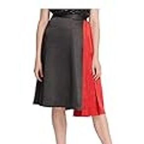 DKNY Womens Pleated Mixed Media Asymmetrical Skirt, Black/Red, 4