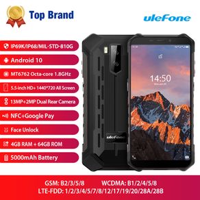 4GB 64GB Ulefone Armor X5 Pro Android 10 Smartphone NFC 4G LTE Mobile Phone Rugged Waterproof IP68 MT6762 Cell Phone Octa core