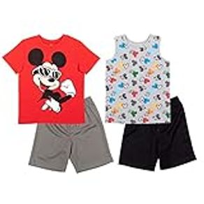 Disney Mickey Mouse Toddler Boys 4 Piece Tank Top T-Shirt Athletic Shorts Set 4T
