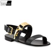 Summer Mens Flats Golden Buckle Open Toe Gladiator Sandals Man Vintage Rome Casual Genuine Leather Sandals Plus Size Beach Shoes